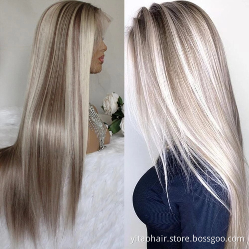 Lace Front Wigs Straight Synthetic Wig Middle Part Mixed Brown and Blonde Colored for Women  synthetic hair wigs with highlights